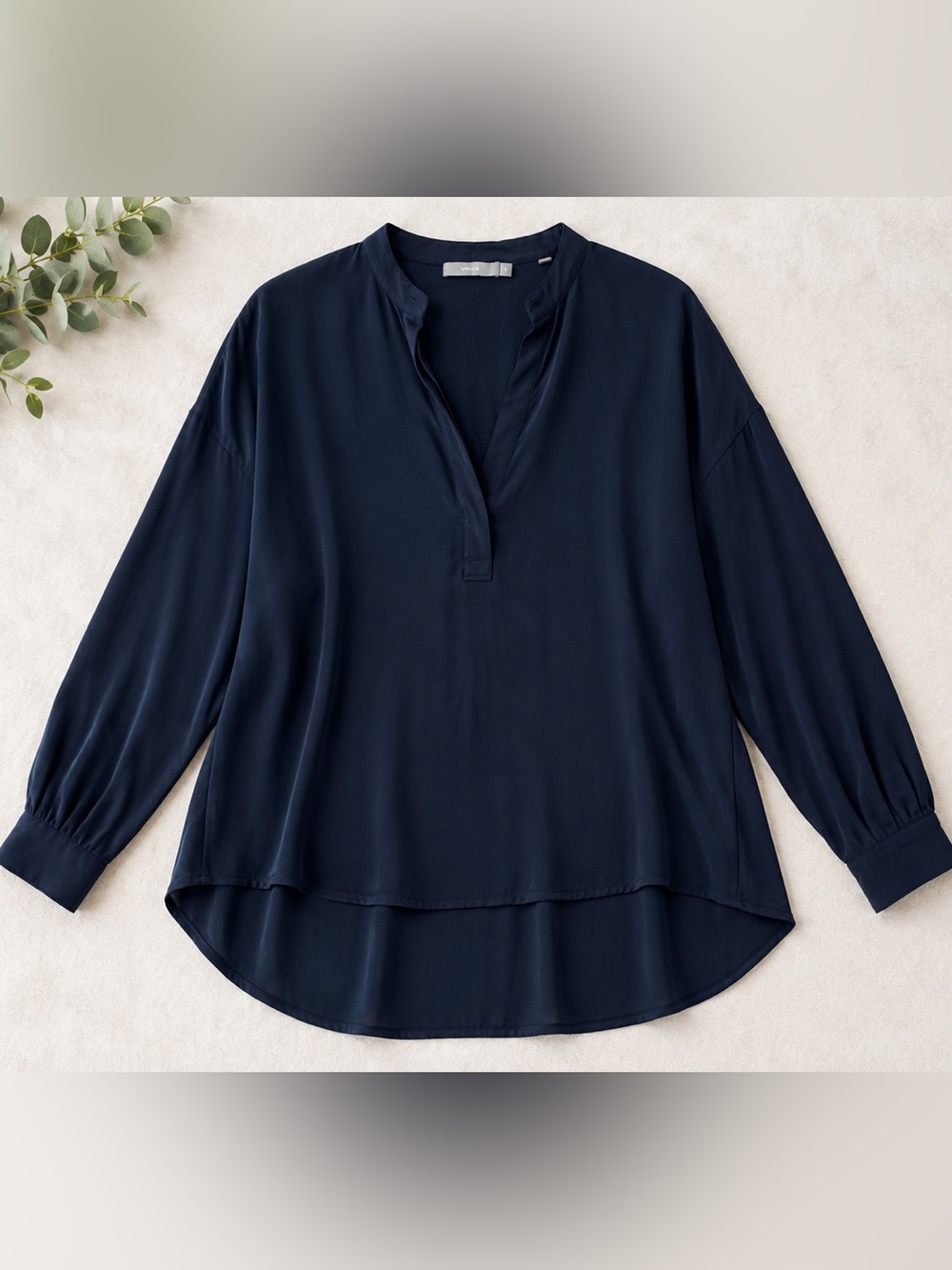 Vince Navy Silk Drop Shoulder Blouse‎ Top CBK Style Minimalist M